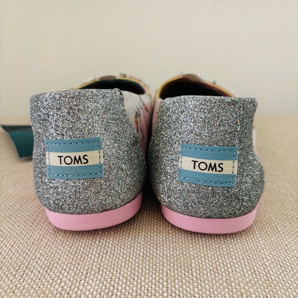 TOMS Classic Unicorns Flats NWT Pastel Shimmer Print Rainbow Insoles 8.5 - Picture 4 of 8